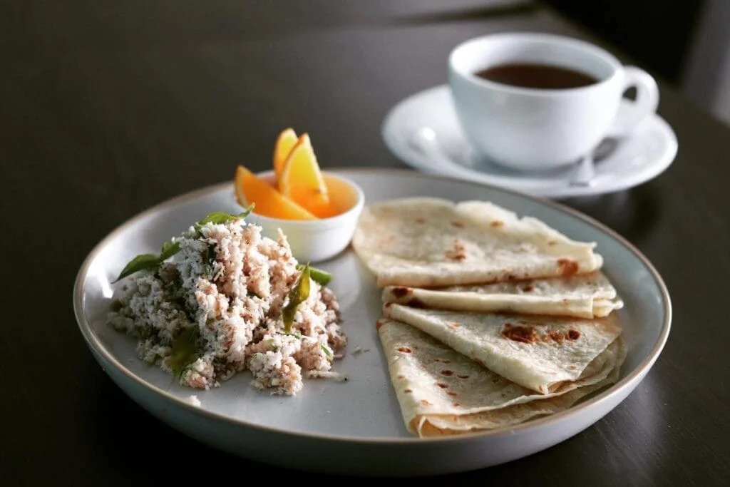 Traditional Maldivian breakfast — mas huni and roshi